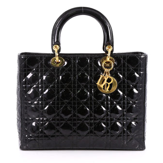 Christian Dior Lady Dior Handbag Stitched Cannage Patent Black 2785503