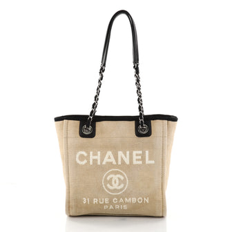 Chanel Deauville Chain Tote Canvas Small Neutral 2786001