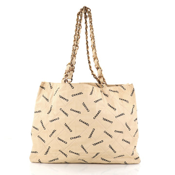 Chanel Logo Shopping Tote Quilted Printed Canvas Large Neutral 2786005