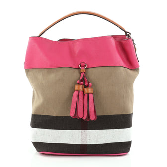  Burberry Susanna Tassel Hobo House Check Canvas Medium Brown 2787005