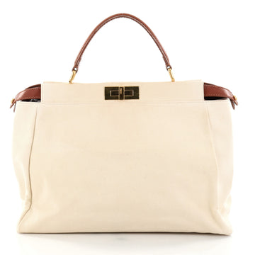 Fendi Peekaboo Handbag Canvas Large Neutral 2787006