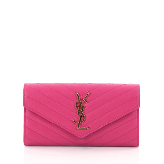 Saint Laurent Classic Monogram Flap Wallet Matelasse Pink 2787203