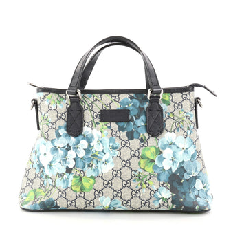 Gucci Convertible Tote Blooms Print GG Coated Canvas Small Gray 2791102