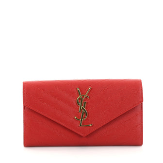 Saint Laurent Classic Monogram Flap Wallet Matelasse Chevron Leather Large Red 2791901