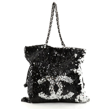 Chanel Summer Night Drawstring Tote Sequins Large Black 2794603