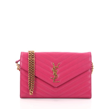 Saint Laurent Classic Monogram Chain Wallet Matelasse Chevron Leather Medium Pink 2795001