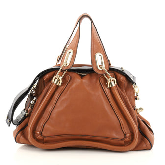 Chloe Paraty Military Top Handle Bag Leather Medium Brown 2795102