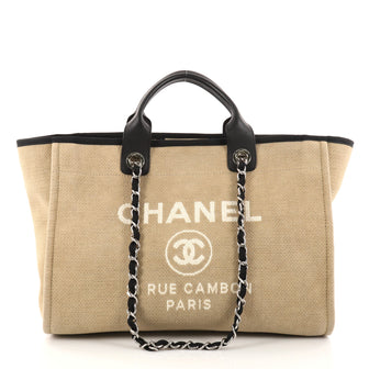 Chanel Deauville Chain Tote Canvas Large Neutral 2796401