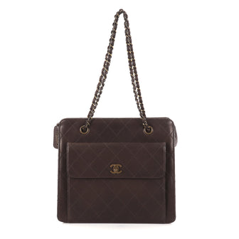Chanel Vintage Front Pocket Shoulder Bag Quilted Brown 2798404