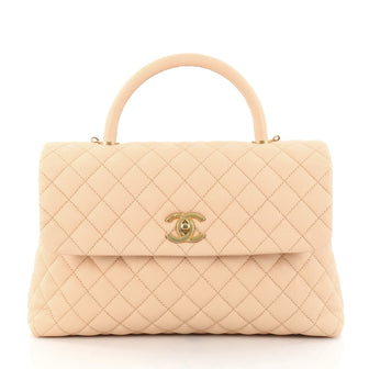 Chanel Coco Top Handle Bag Quilted Caviar Medium Neutral 2798501