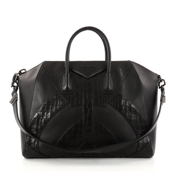 Givenchy Antigona Bag Leather and Crocodile Embossed Large Black 2800002