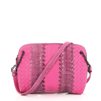 Bottega Veneta Chain Crossbody Bag Intrecciato Nappa and Snakeskin Small Pink 2802501