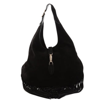 Gucci Nouveau Fringe Jackie Hobo Suede Black 2802901