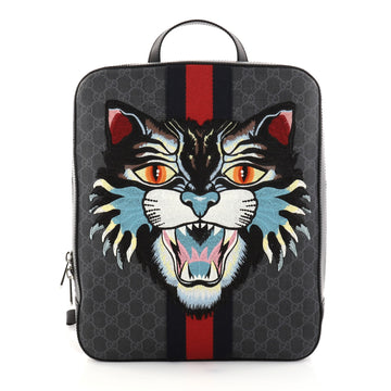 Gucci Angry Cat Web Backpack GG Coated Canvas with Applique Medium Black 2803201