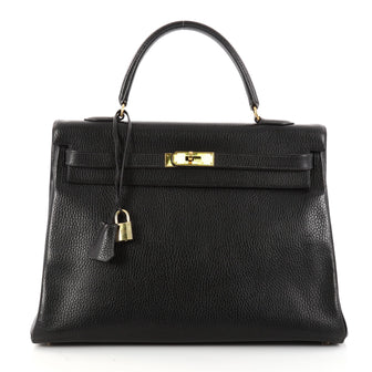 Hermes Kelly Handbag Black Ardennes with Gold Hardware 2806001