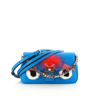 Fendi Monster Baguette Leather and Fur Micro Blue 2807301