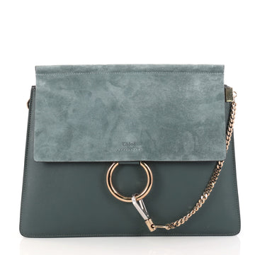  Chloe Faye Shoulder Bag Leather and Suede Medium Blue 2809404