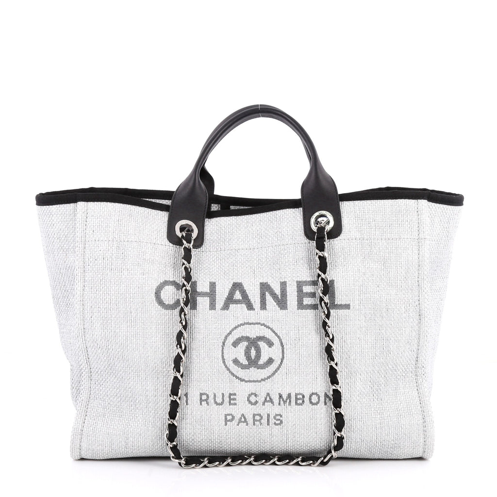 Buy Chanel Deauville Chain Tote Canvas Large Gray 1156101