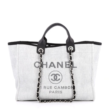 Chanel Deauville Chain Tote Canvas Large Gray 2810502