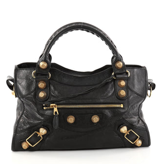 Balenciaga City Giant Studs Handbag Leather Medium Black 2811501