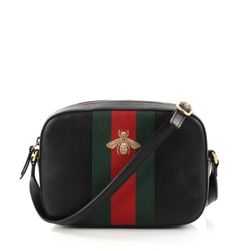 Gucci Bee Web Camera Bag Leather Black 2811801