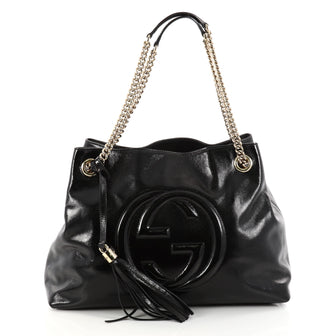 Gucci Soho Chain Strap Shoulder Bag Patent Medium Black 2813001