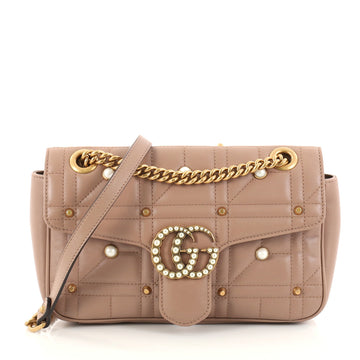 Gucci Pearly GG Marmont Flap Bag Matelasse Leather Small 2814002