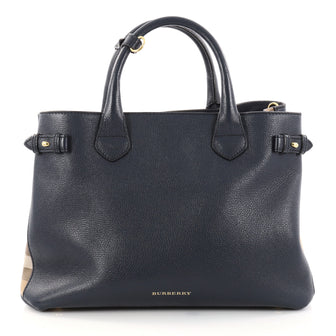 Burberry Banner Convertible Tote Leather and House Check Blue 2815201