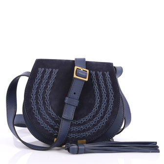 Chloe Marcie Crossbody Bag Whipstitch Suede Mini Blue 2817501