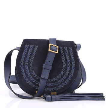 Chloe Marcie Crossbody Bag Whipstitch Suede Mini Blue 2817501
