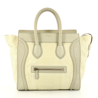 Celine Bicolor Luggage Handbag Python and Leather Mini White 2818601