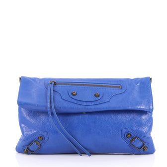 Balenciaga Envelope Strap Clutch Classic Studs Leather Blue 2819502