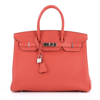 Hermes Birkin Handbag Red Togo with Palladium Hardware 35 Red 2819601