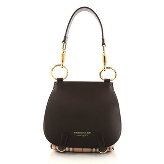 Burberry Bridle Handbag Leather and Haymarket Check Medium Brown 2820502