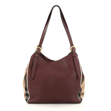 Burberry Canterbury Tote Leather and House Check Canvas Small Purple 2820801