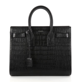 Saint Laurent Sac de Jour Handbag Crocodile Embossed Leather Small Black 2822102