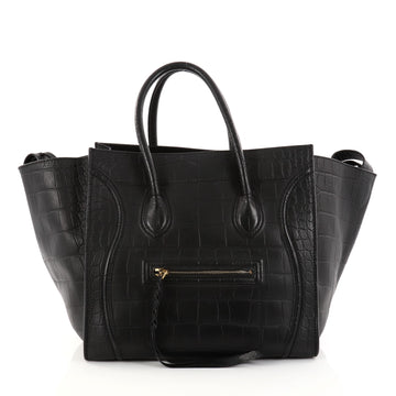 Celine Phantom Handbag Crocodile Embossed Leather Medium Black 2822301