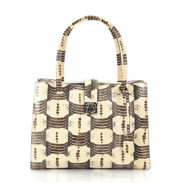 Salvatore Ferragamo Marlene Tote Python Medium Neutral 2824005