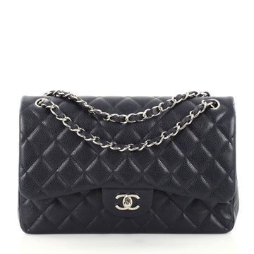 Chanel Classic Double Flap Bag Quilted Caviar Jumbo Blue 2824006