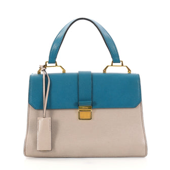 Miu Miu Bicolor Madras Convertible Compartment Top Handle Bag Leather Medium Blue 2824807