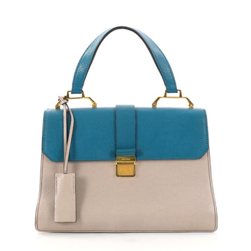 Miu Miu Bicolor Madras Convertible Compartment Top Handle Bag Leather Medium Blue 2824807