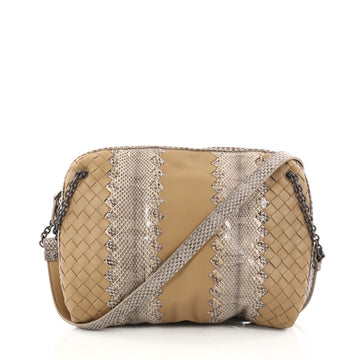 Bottega Veneta Chain Crossbody Bag Intrecciato Nappa and Snakeskin Small Neutral 2825305