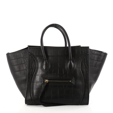 Celine Phantom Handbag Crocodile Embossed Leather Medium Black 2825406