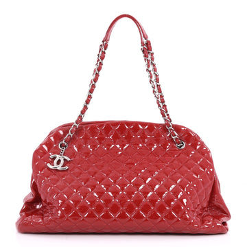 Chanel Just Mademoiselle Handbag Quilted Patent Maxi Red 2825416