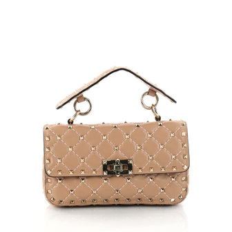 Valentino Rockstud Spike Flap Bag Quilted Leather Small Pink 2825419