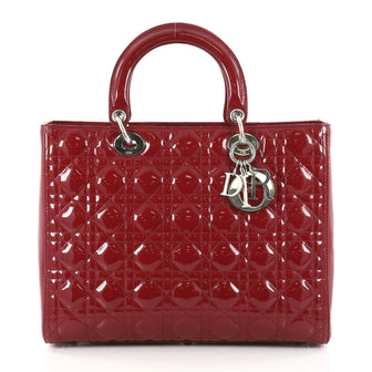 Christian Dior Lady Dior Handbag Cannage Quilt Patent Large Red 2825420