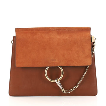 Chloe Faye Shoulder Bag Leather and Suede Medium Brown 2825423