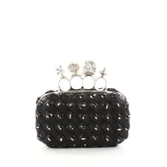 Alexander McQueen Knuckle Box Clutch Woven Leather Small 2825431
