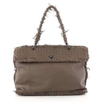 Bottega Veneta Tiina Bag Fringe Leather with Intrecciato Detail Large Brown 2828205
