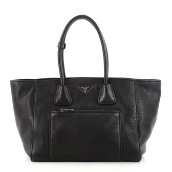 Prada Front Pocket Wing Convertible Tote Vitello Daino Black 2829505